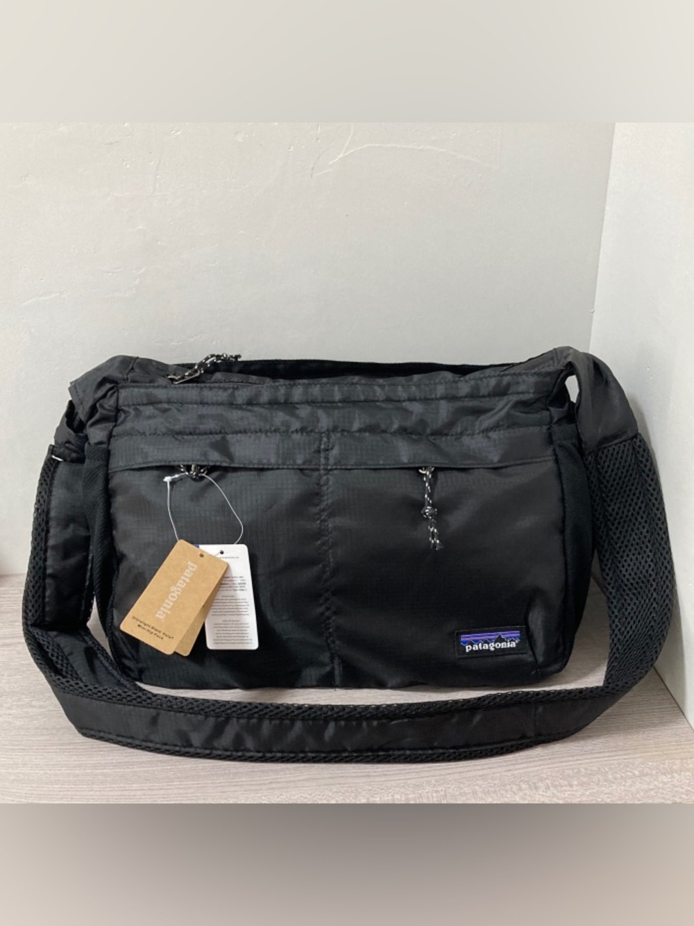 Patagonia Black Nylon Messenger Bag with Front Zip Pockets